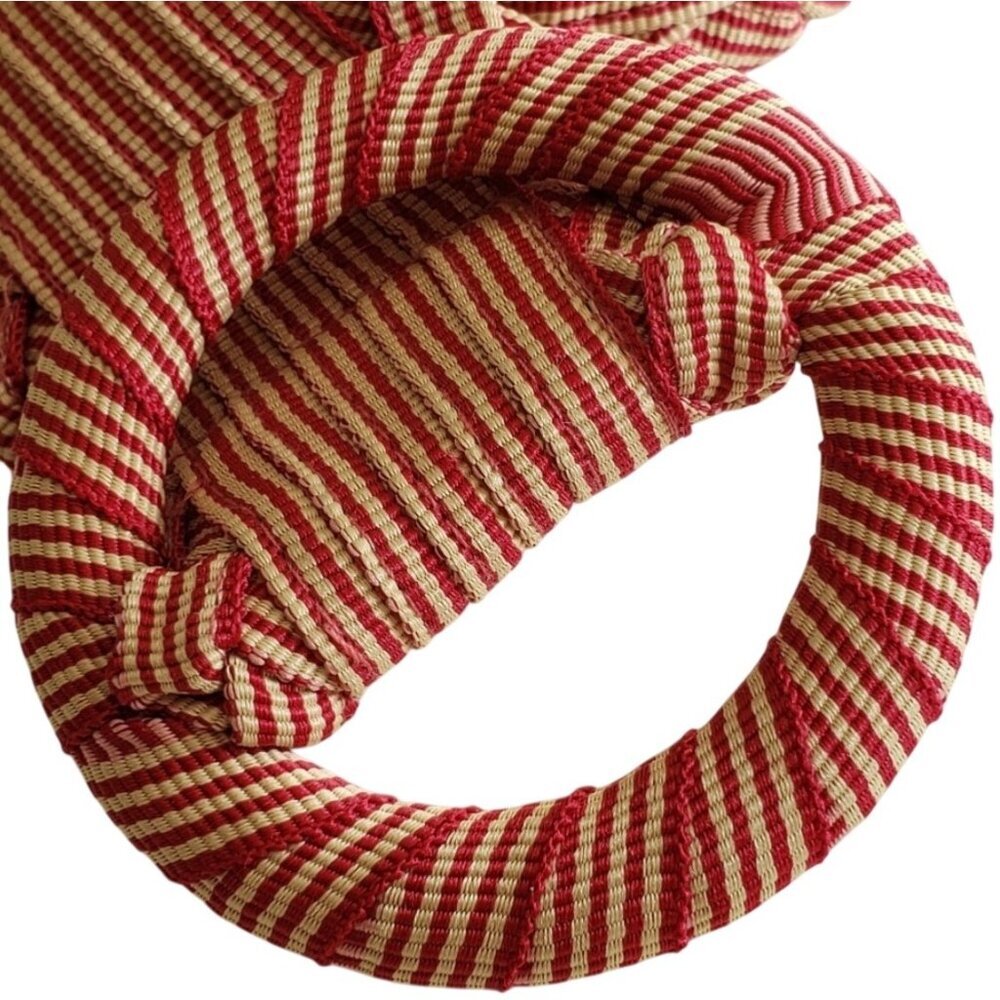 Buji Baja Red & White Striped Cotton Belt With Circular Buckle - Picture 2 of 7